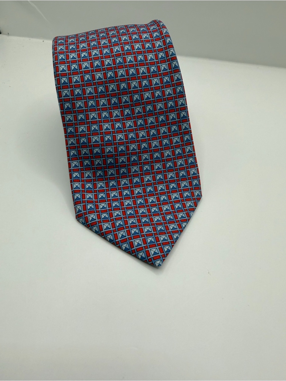 Hermes Current Red and Blue Geometric Silk Tie
